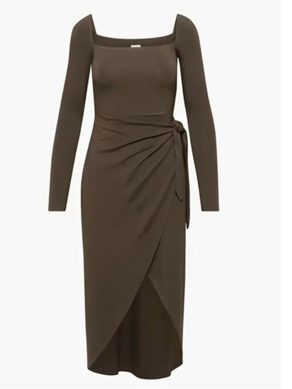 Aritzia Wilfred Saturn Square Neck Wrap Midi Dress - Brown